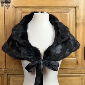 Fur Shawl /Stole with Satin Ribbon